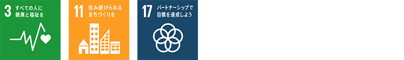 SDGs3,11,17のアイコン